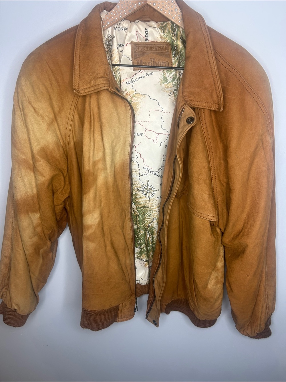 Marlboro Tan Leather Bomber Jacket